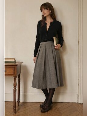 VTG 100% Pure Virgin Wool Made in USA Gray Plaid A-Line Midi Skirt 14